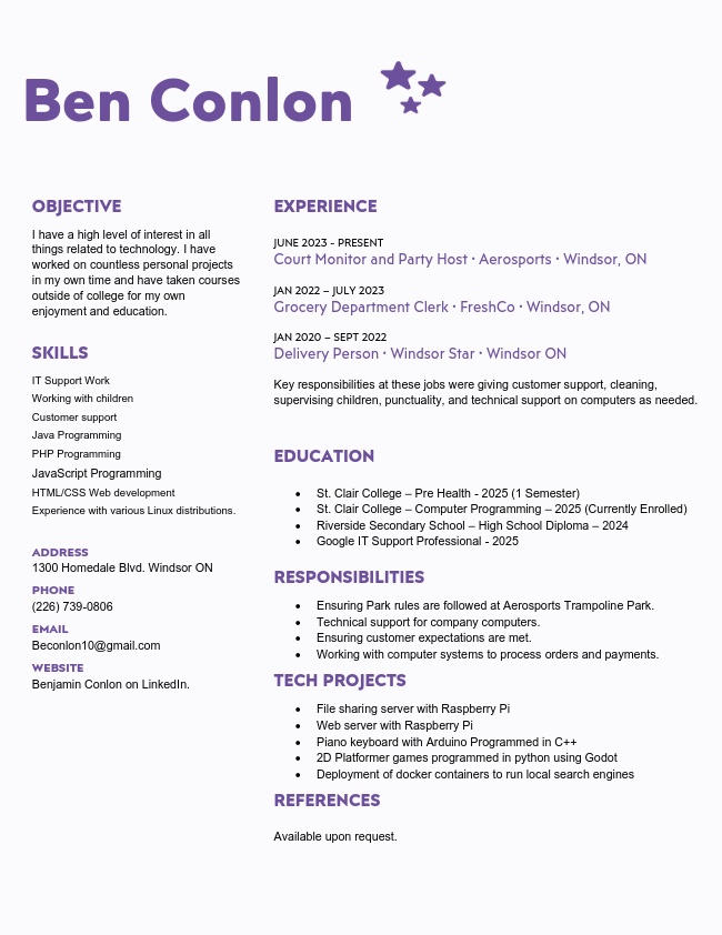 An image of my resume